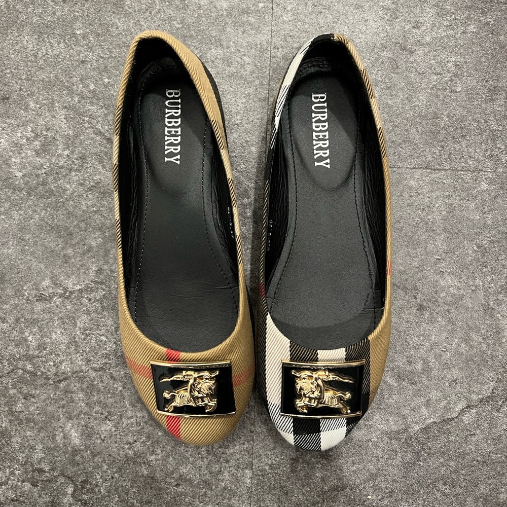 Burberry Tan Plaid & Black Plaid Logo Ballet Flats - Picture 8 of 11